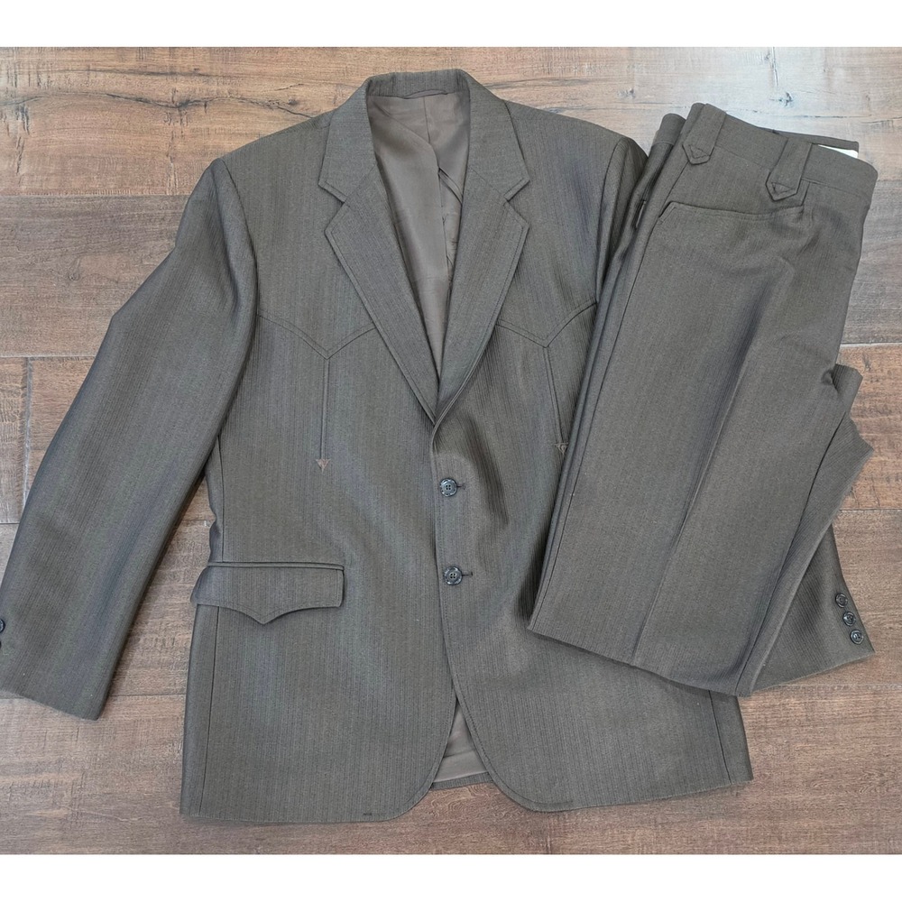VTG RARE 70s Circle S Western Urban Wear Brown Textured Blazer Pants 44R USA